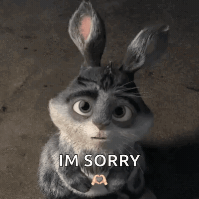 Cartoon Rabbit Saying I'm Sorry Holding Pretzel GIF