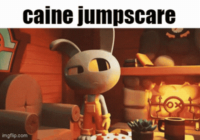 Cartoon Rabbit Sitting In Front Of Fireplace Caine Jumpscare GIF