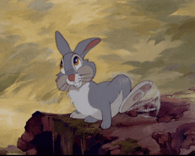 Cartoon Rabbit Sitting On Log Looking At Camera GIF
