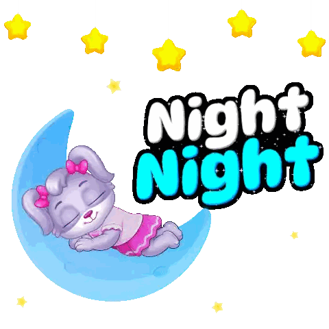 Cartoon Rabbit Sleeping On Crescent Moon Sticker