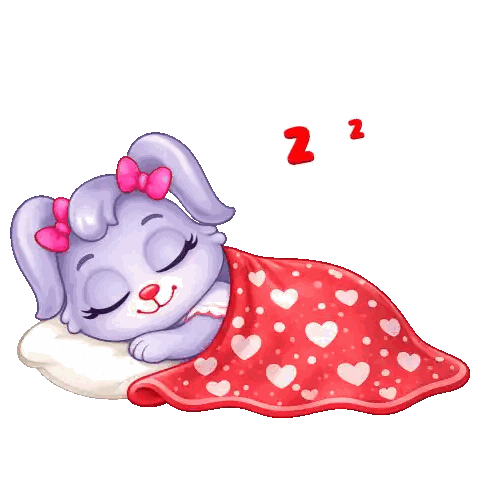 Cartoon Rabbit Sleeping Under Heart Blanket Sticker
