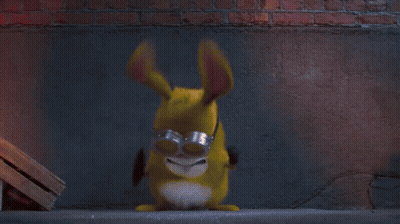 Cartoon Rabbit Standing In Front Of Fireball GIF