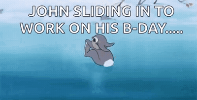 Cartoon Rabbit Swimming John Sliding In To Work On His B-Day GIF