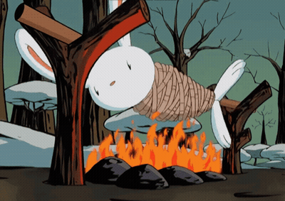 Cartoon Rabbit Tied To Tree In Forest GIF