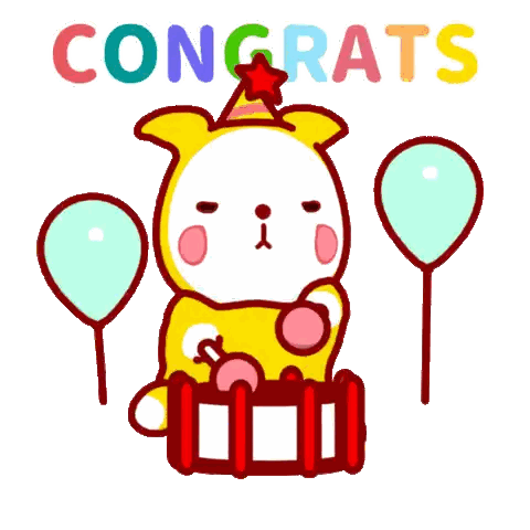 Cartoon Rabbit With Balloons And Congrats Sticker