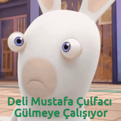 Cartoon Rabbit With Blue Eyes Deli Mustafa Culfac Gulmeye Calistyor GIF