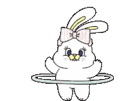 Cartoon Rabbit With Bow Holding Hula Hoop Sticker
