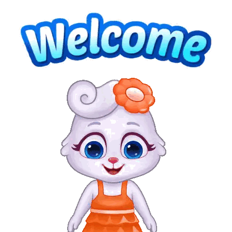 Cartoon Rabbit With Flower And Welcome Sticker