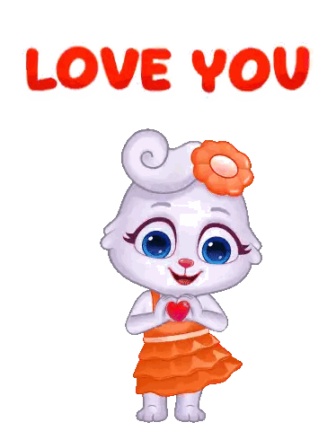 Cartoon Rabbit With Flower Holding Heart Saying Love You Sticker