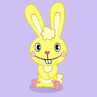Cartoon Rabbit With Flower On Head Sitting On Purple Surface GIF