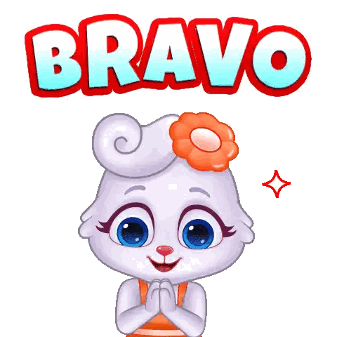 Cartoon Rabbit With Flower Saying Bravo Sticker