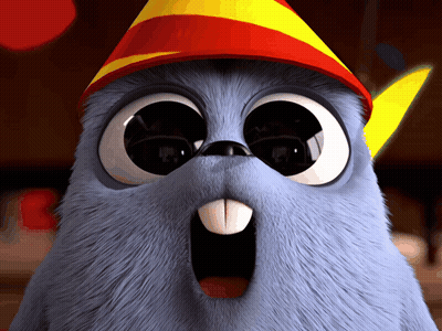 Cartoon Rabbit With Party Hat And Open Mouth GIF