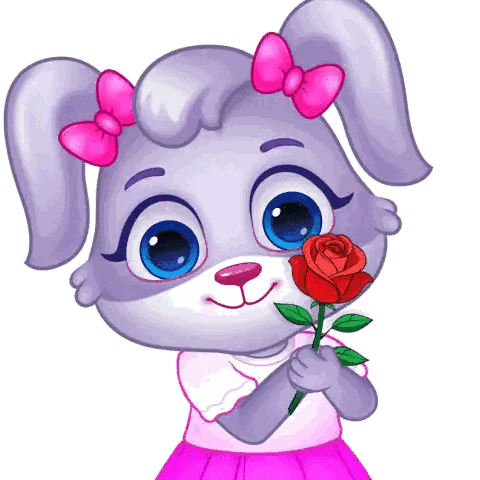 Cartoon Rabbit With Pink Bow Holding Rose Sticker
