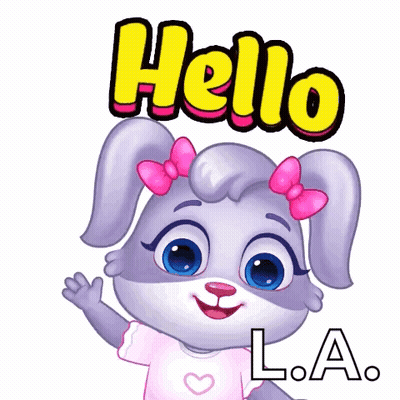 Cartoon Rabbit With Pink Bow Saying Hello L.A GIF