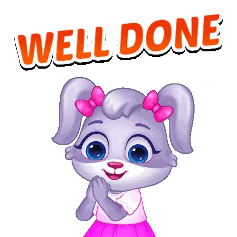 Cartoon Rabbit With Pink Bow Saying Well Done Sticker