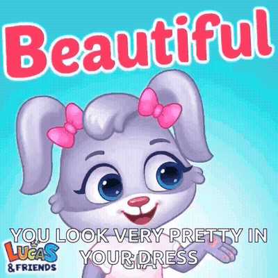 Cartoon Rabbit With Pink Bow Says Beautiful GIF