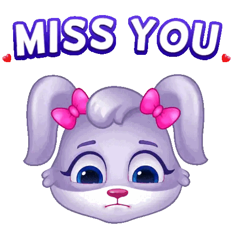 Cartoon Rabbit With Pink Bows Saying Miss You Sticker