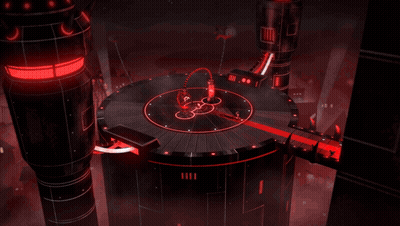 Cartoon Rabbit With Red Eyes Holding Sword In Front Of Glowing Object GIF