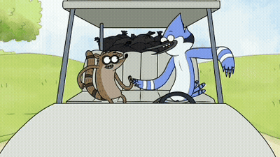 Cartoon Raccoon In Golf Cart GIF