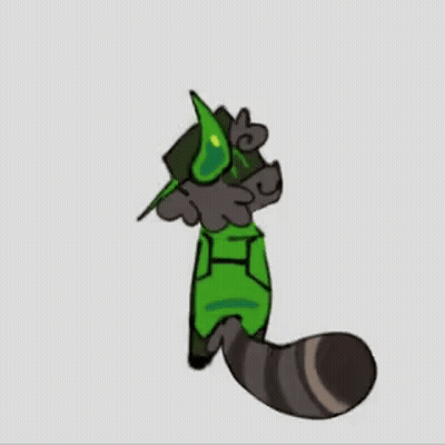 Cartoon Raccoon In Green Shirt And Hat GIF