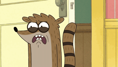 Cartoon Raccoon Standing In Front Of Yellow Door GIF