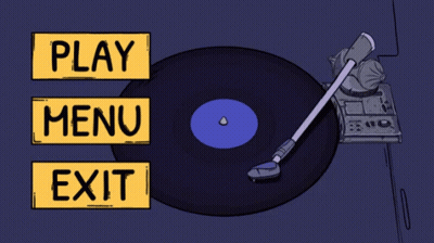 Cartoon Record Player With Play Menu And Exit Options GIF
