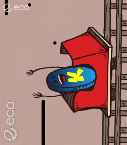 Cartoon Red Car With Blue Coin Yellow Star And Eco GIF