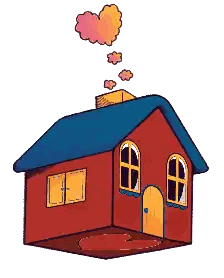 Cartoon Red House With Blue Roof Sticker
