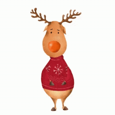 Cartoon Reindeer In Red Snowflake Sweater GIF