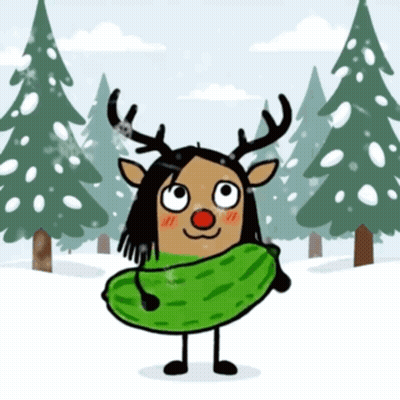 Cartoon Reindeer Wearing Green Scarf In Snow GIF
