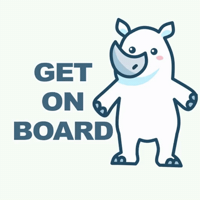 Cartoon Rhino Saying Get On Board GIF