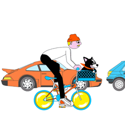 Cartoon Riding Bicycle Avoid Traffic Jam