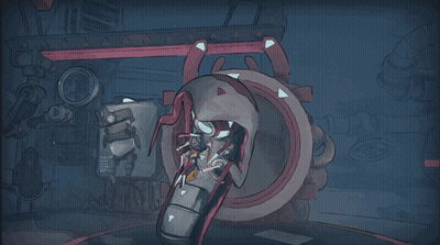 Cartoon Robot And Circle With Triangles GIF