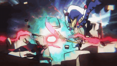 Cartoon Robot Fighting Robot With Sword GIF