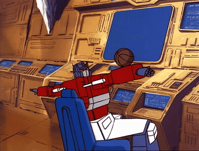 Cartoon Robot Holding Basketball Sitting In Chair GIF