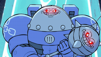 Cartoon Robot Holding Sword With Number 111 GIF