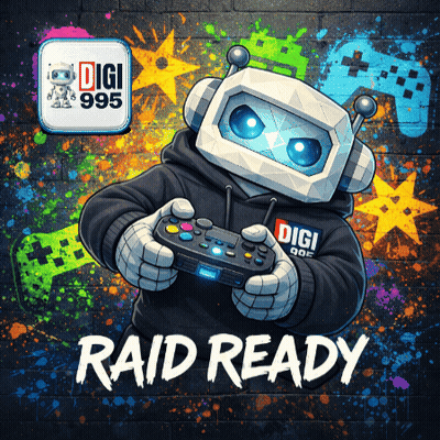 Cartoon Robot Holding Video Game Controller Saying Raid Ready GIF
