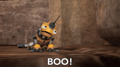 Cartoon Robot Lying On Ground Boo GIF
