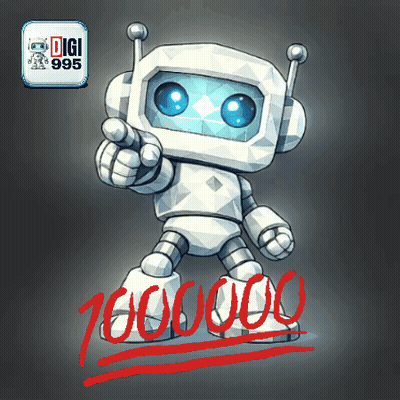 Cartoon Robot Pointing At Viewer, Digi 995 Logo GIF