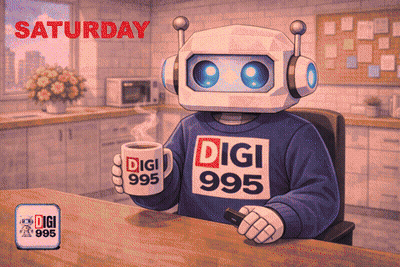 Cartoon Robot Saying Happy Saturday GIF