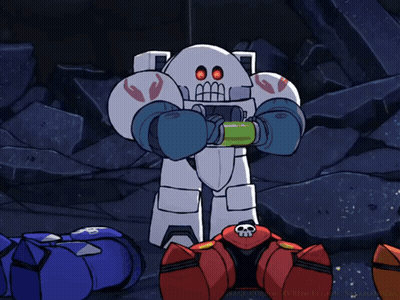 Cartoon Robot Says Holy Globules Secured In Yellow Letters GIF