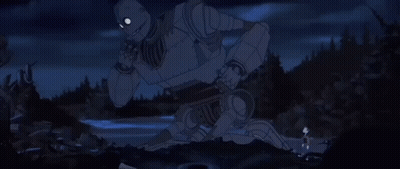 Cartoon Robot Standing In Dark Forest GIF