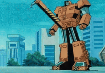 Cartoon Robot Standing In Front Of City GIF