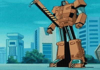 Cartoon Robot Standing In Front Of City GIF