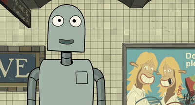 Cartoon Robot Standing In Front Of Love Sign GIF