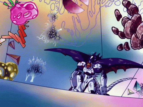 Cartoon Robot Surrounded By Various Objects GIF