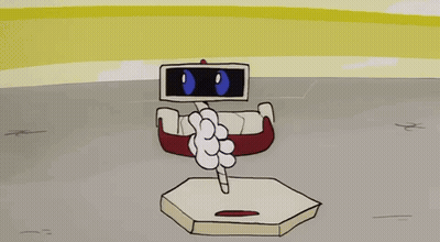 Cartoon Robot With Blue Eyes And White Arms GIF