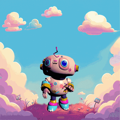 Cartoon Robot With Flowers On Chest GIF