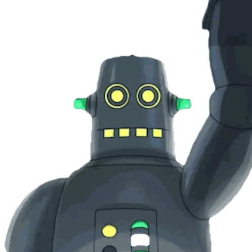 Cartoon Robot With Green Eyes And Yellow Face Squares Sticker