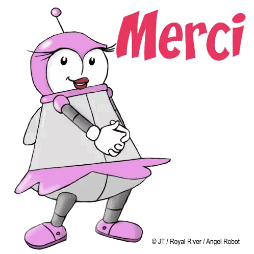 Cartoon Robot With Heart Eyes Merci Sticker